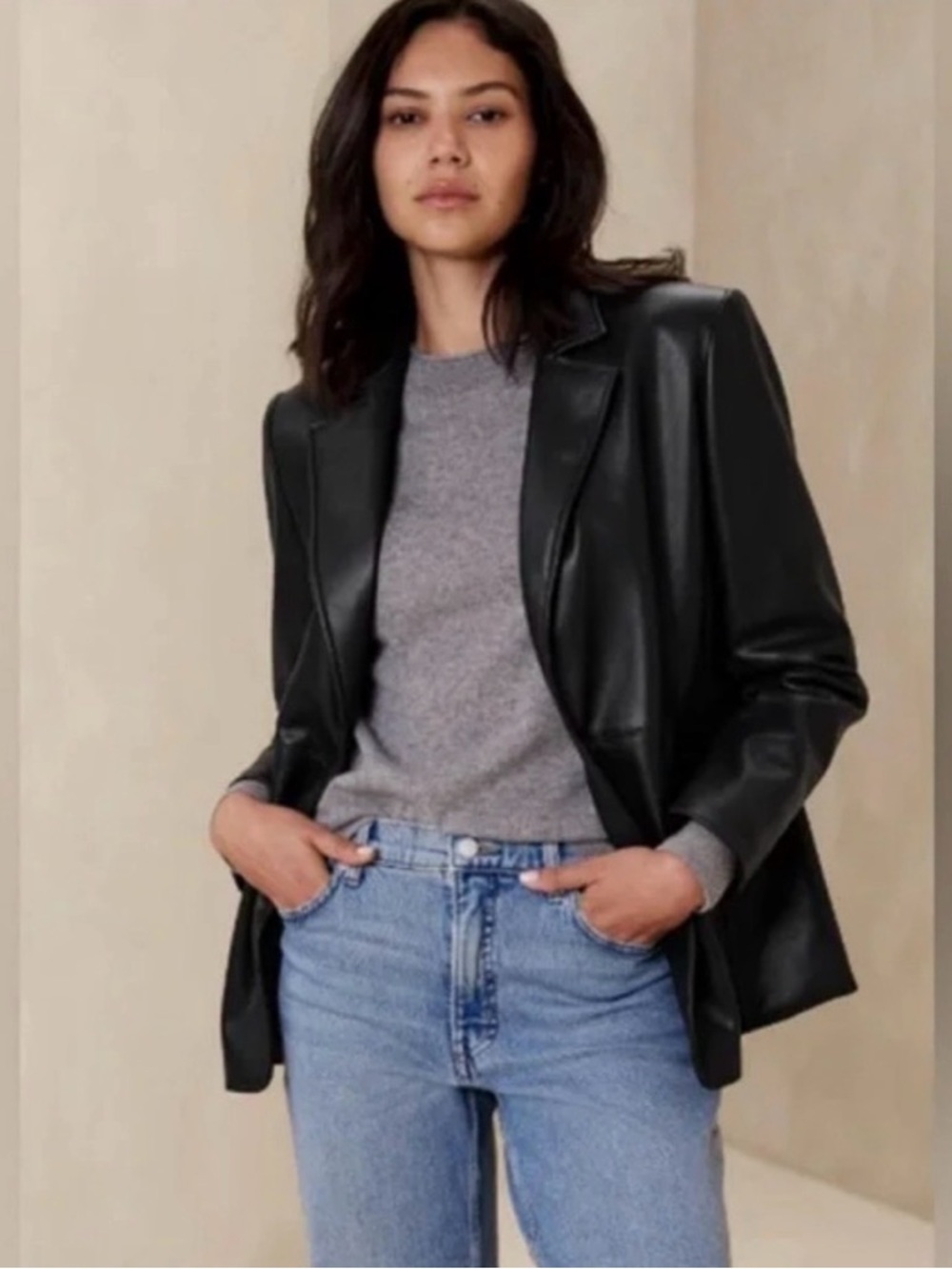 Banana Republic Black Faux Leather Blazer